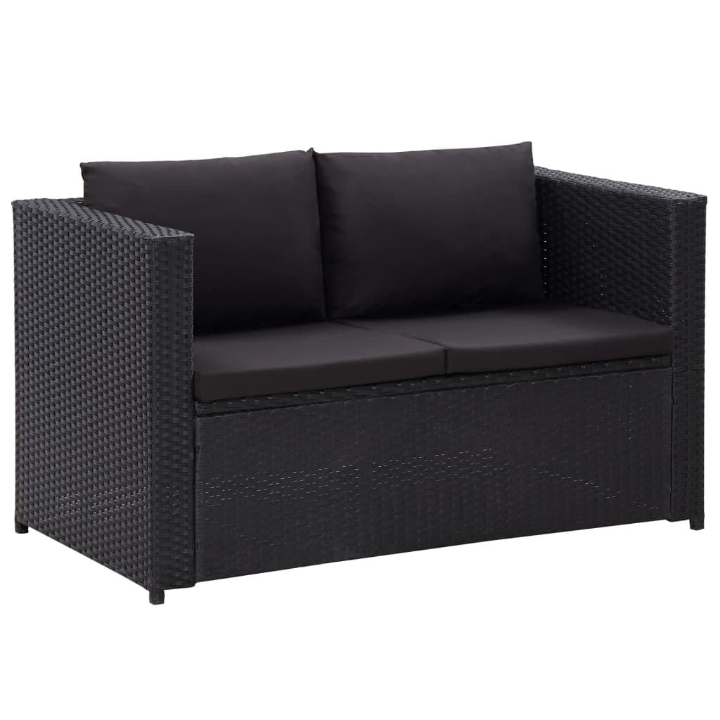 vidaXL 3 Piece Patio Lounge Set with Cushions Poly Rattan Black-3