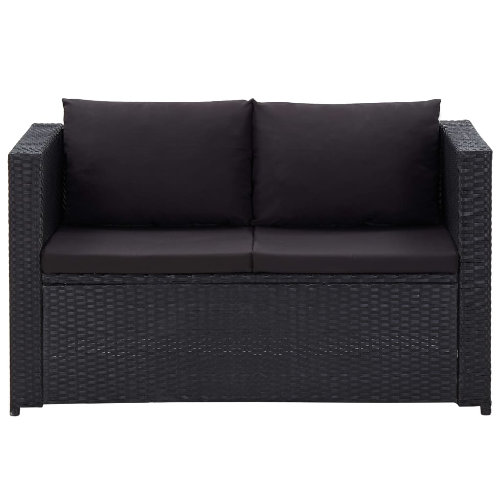 vidaXL 3 Piece Patio Lounge Set with Cushions Poly Rattan Black-4