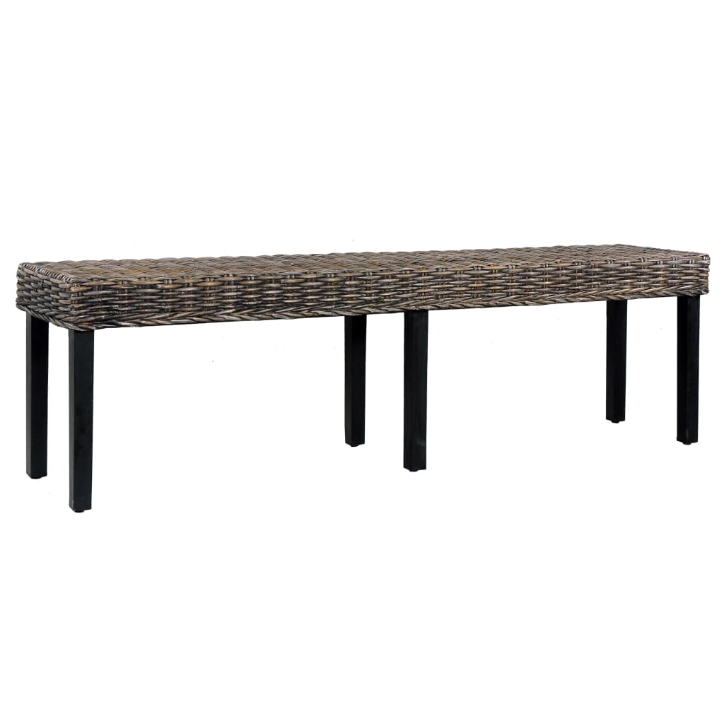 vidaXL Bench Kitchen Dining Bench Natural Kubu Rattan and Solid Mango Wood-1