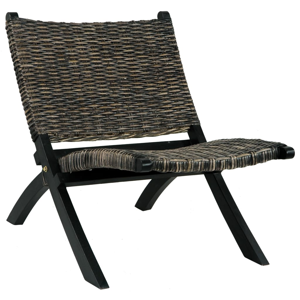 vidaXL Chair Accent Camping Chair Natural Kubu Rattan and Solid Wood Mahogany-0