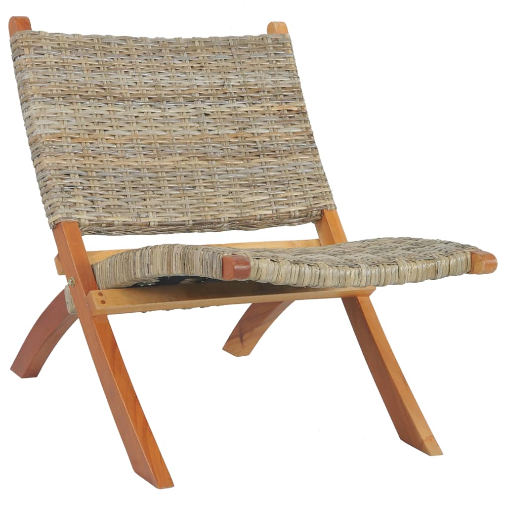 vidaXL Chair Accent Camping Chair Natural Kubu Rattan and Solid Wood Mahogany-1