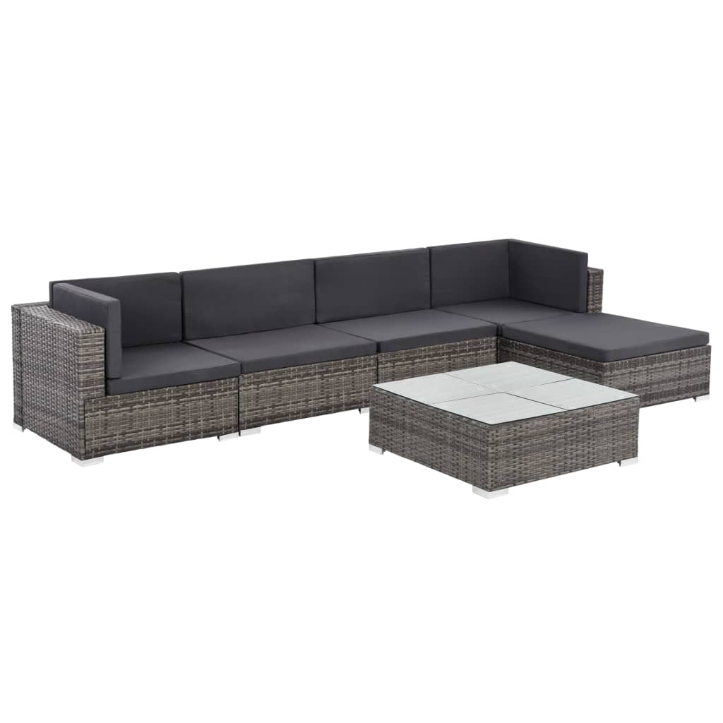 vidaXL 6 Piece Patio Lounge Set with Cushions Poly Rattan Gray-1