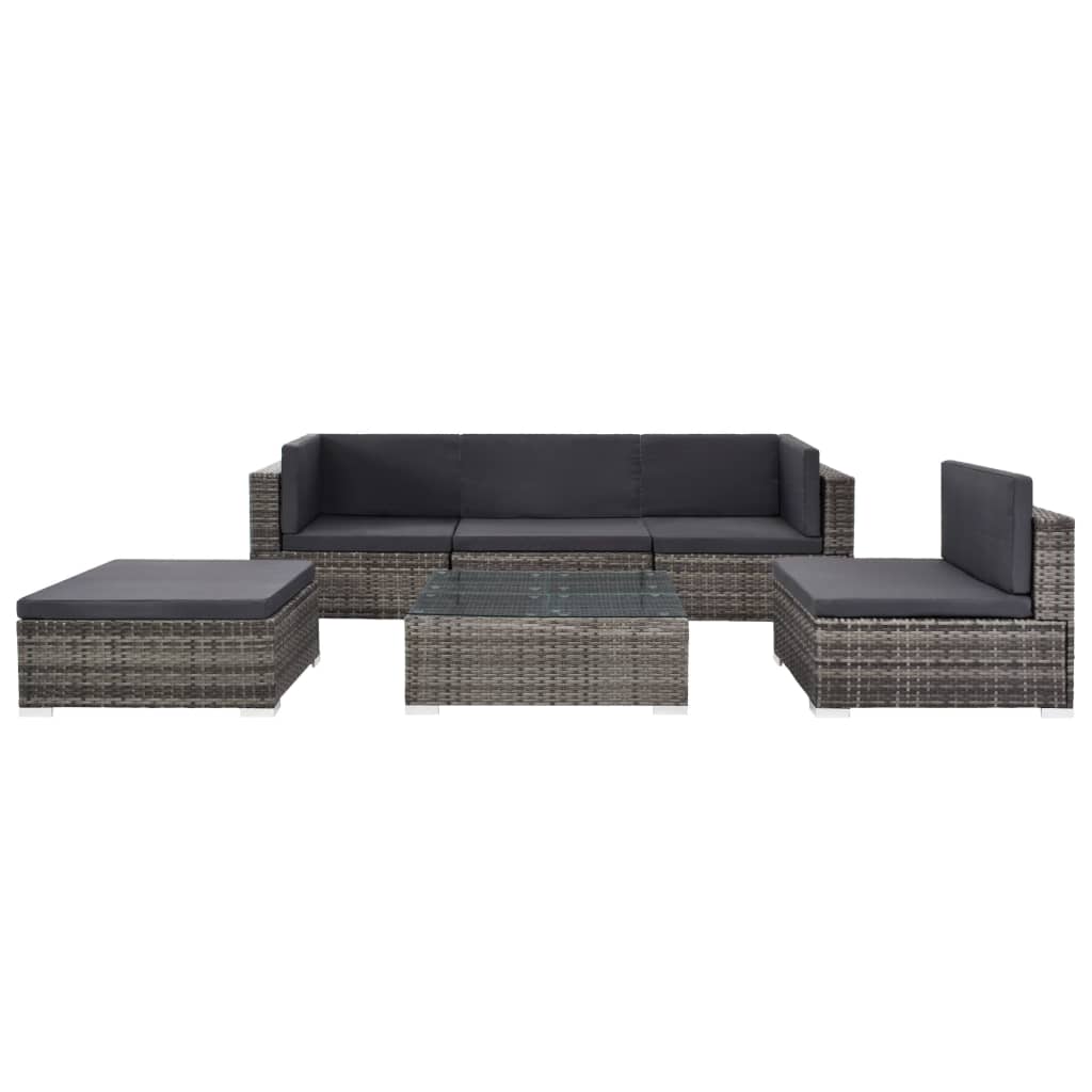 vidaXL 6 Piece Patio Lounge Set with Cushions Poly Rattan Gray-2