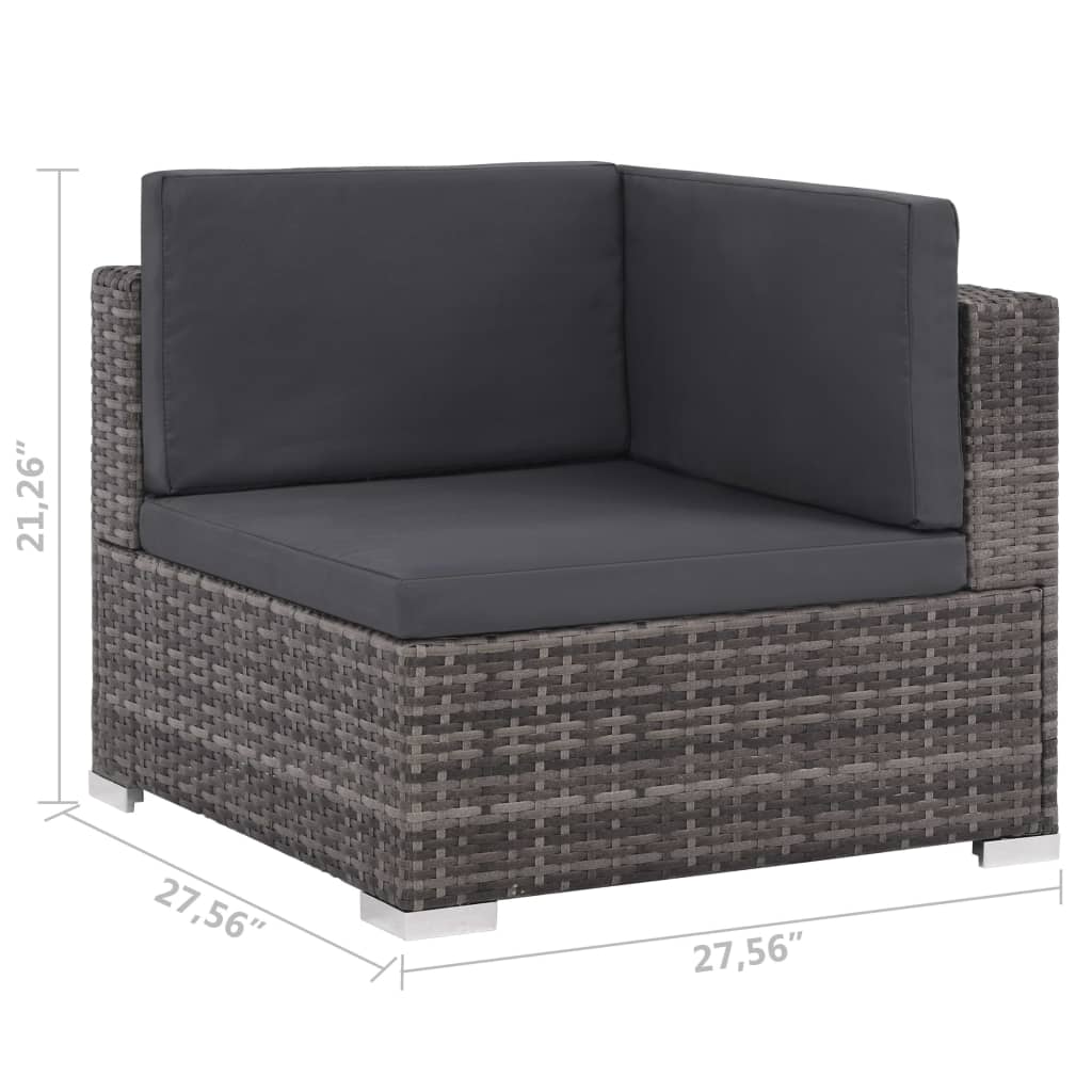 vidaXL 6 Piece Patio Lounge Set with Cushions Poly Rattan Gray-9