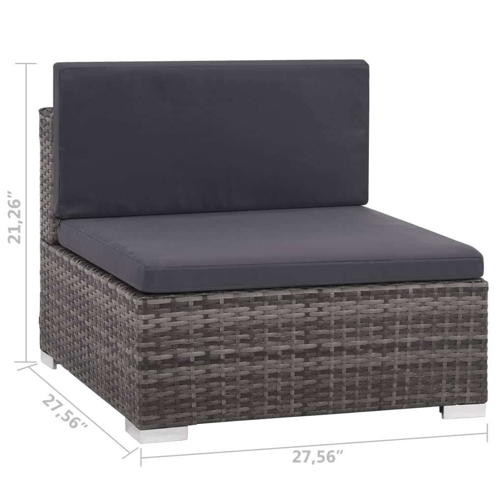 vidaXL 6 Piece Patio Lounge Set with Cushions Poly Rattan Gray-10