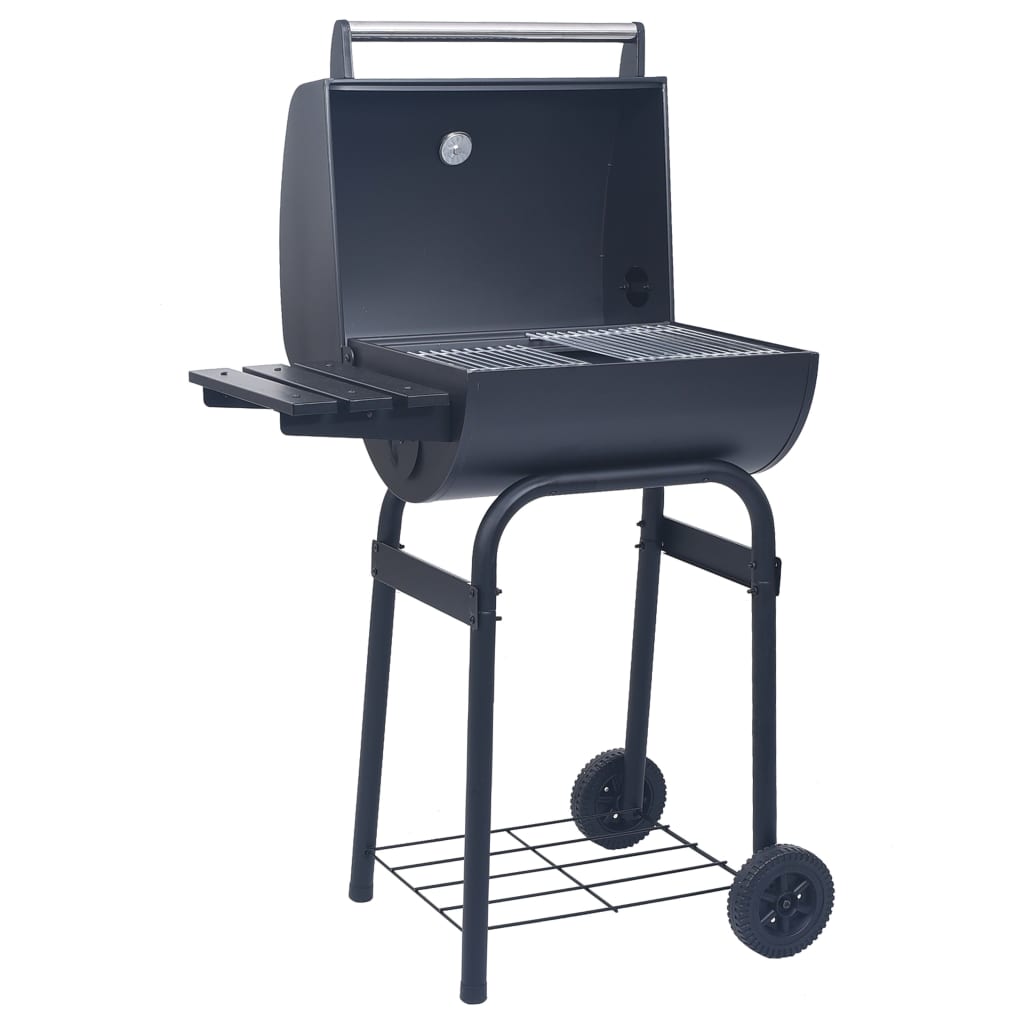 vidaXL Charcoal BBQ Grill Smoker with Bottom Shelf Black-4