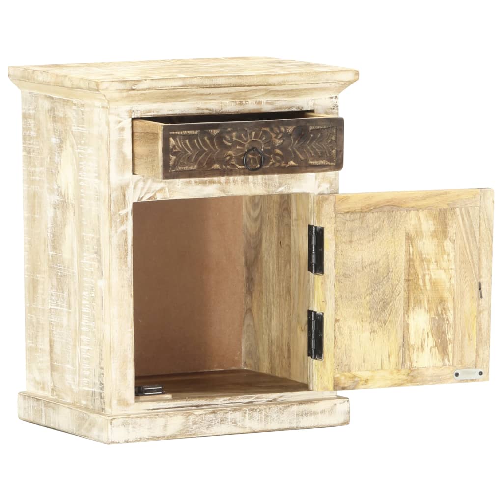 vidaXL Bedside Cabinet White 15.7"x11.8"x19.7" Solid Mango Wood-3