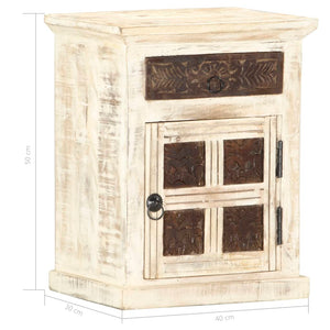 vidaXL Bedside Cabinet White 15.7"x11.8"x19.7" Solid Mango Wood-5