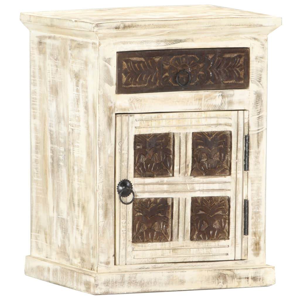 vidaXL Bedside Cabinet White 15.7"x11.8"x19.7" Solid Mango Wood-7