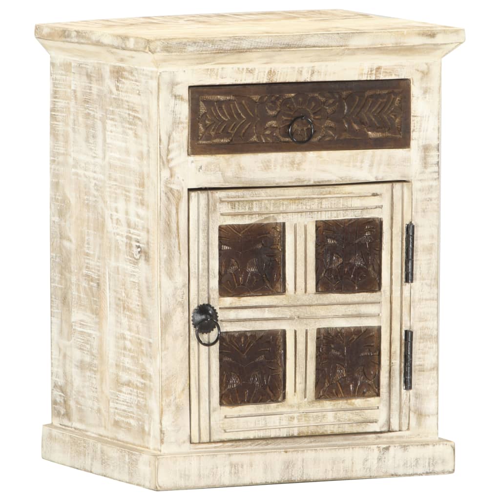 vidaXL Bedside Cabinet White 15.7"x11.8"x19.7" Solid Mango Wood-8