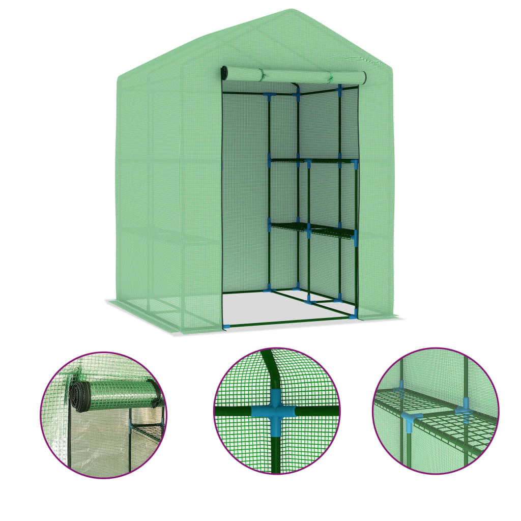 vidaXL Greenhouse with Shelves Steel 56.3"x56.3"x76.8"-1