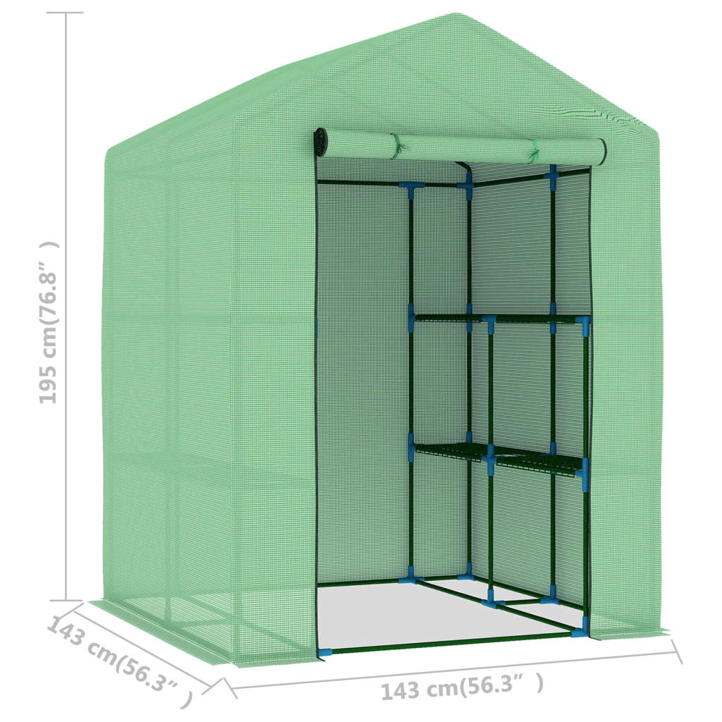 vidaXL Greenhouse with Shelves Steel 56.3"x56.3"x76.8"-9