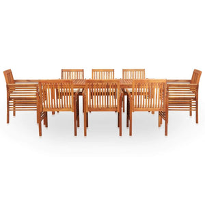 Solid Acacia Wood 7/9 Piece Outdoor Dining Set with Cream/Gray Cushions
