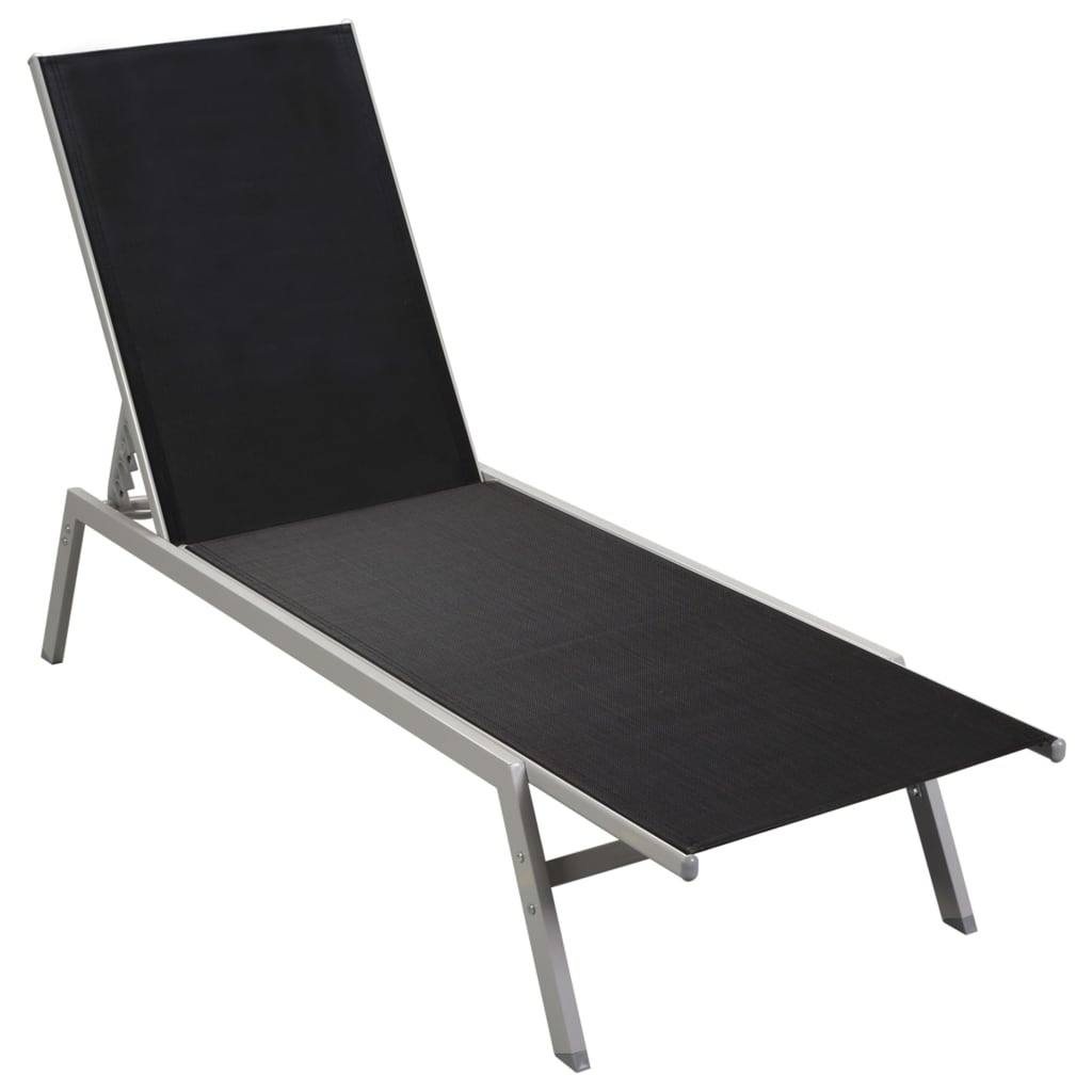 vidaXL Sun Lounger Steel and Textilene Black-2