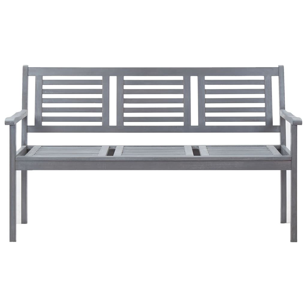 vidaXL Patio Furniture 3 Seater Outdoor Patio Bench Gray Solid Wood Eucalyptus-1