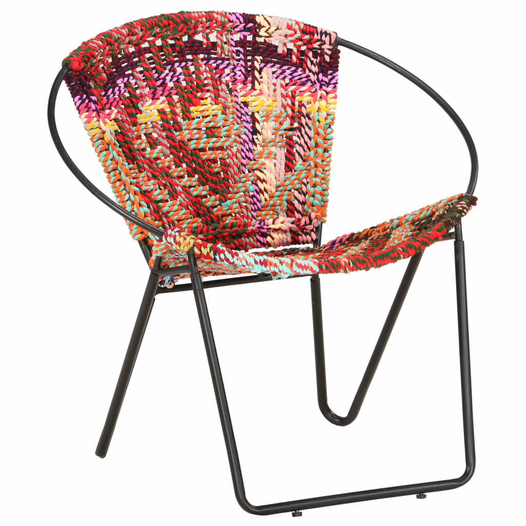 vidaXL Circle Chair Multicolors Chindi Fabric-8