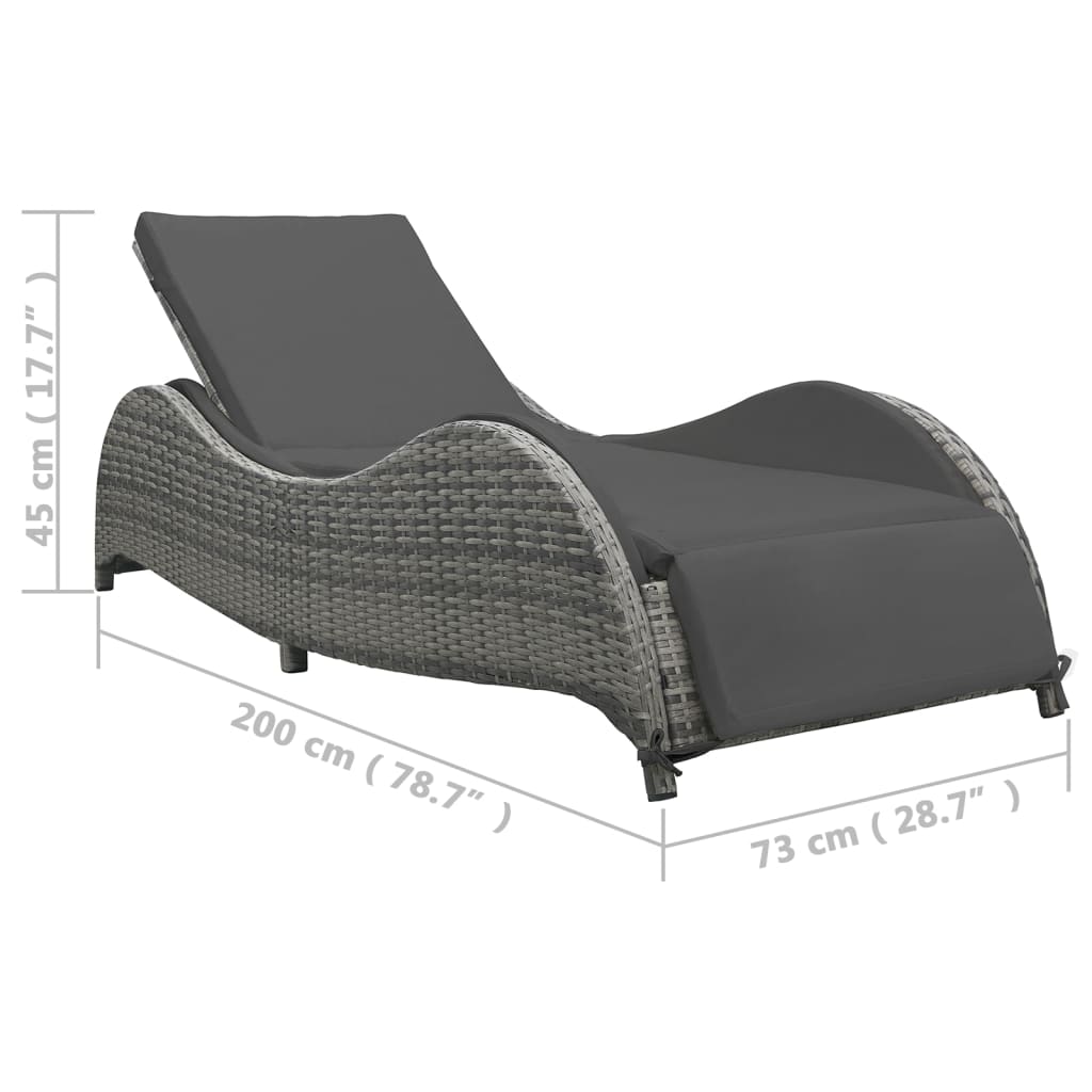 vidaXL Chaise Lounge Chair Rattan Sun Bed with Cushion Poly Rattan Anthracite-9
