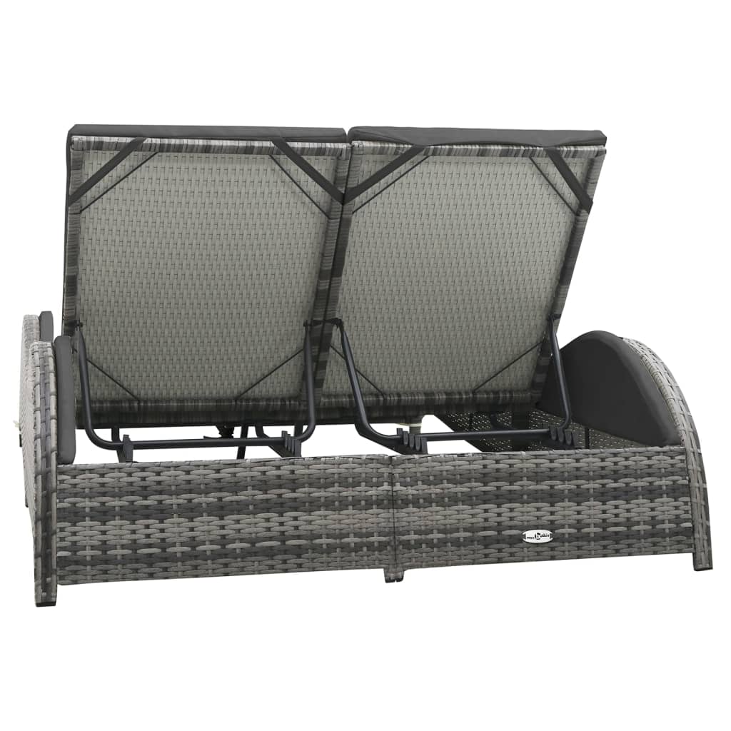 vidaXL Chaise Lounge Chair Rattan Sun Bed with Cushion Poly Rattan Anthracite-3