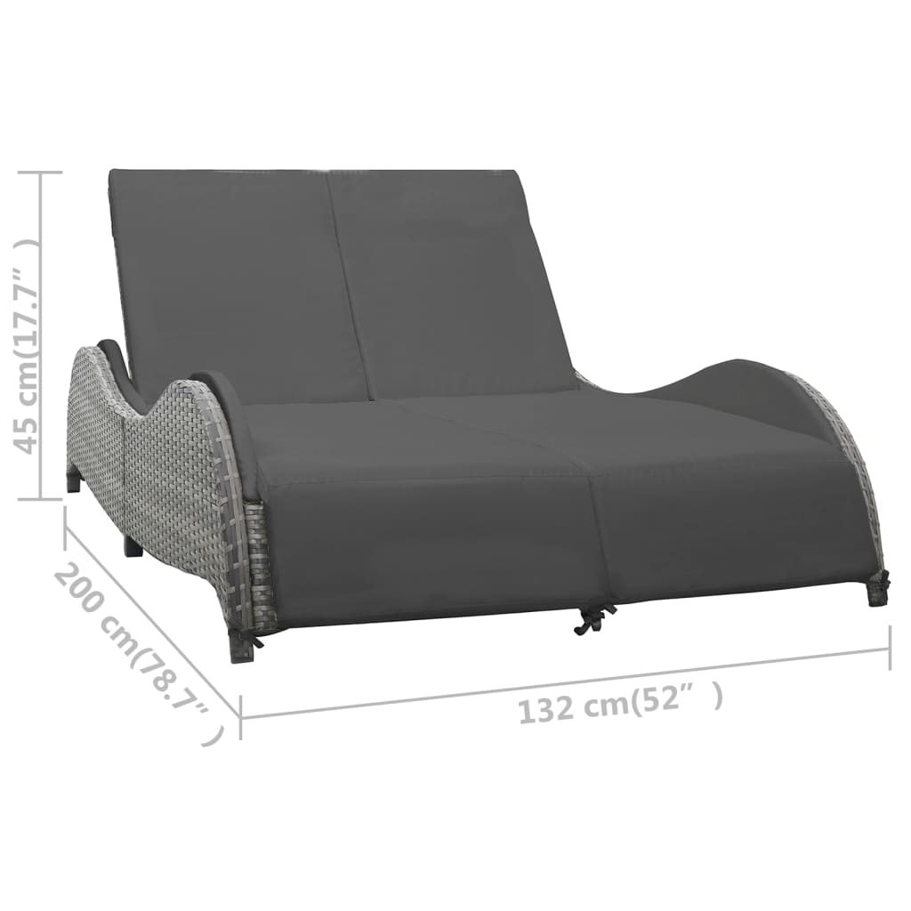 vidaXL Chaise Lounge Chair Rattan Sun Bed with Cushion Poly Rattan Anthracite-10