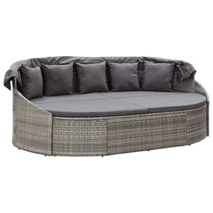 vidaXL Daybed Round Outdoor Patio Lounge Bed with Canopy for Lawn Poly Rattan-8
