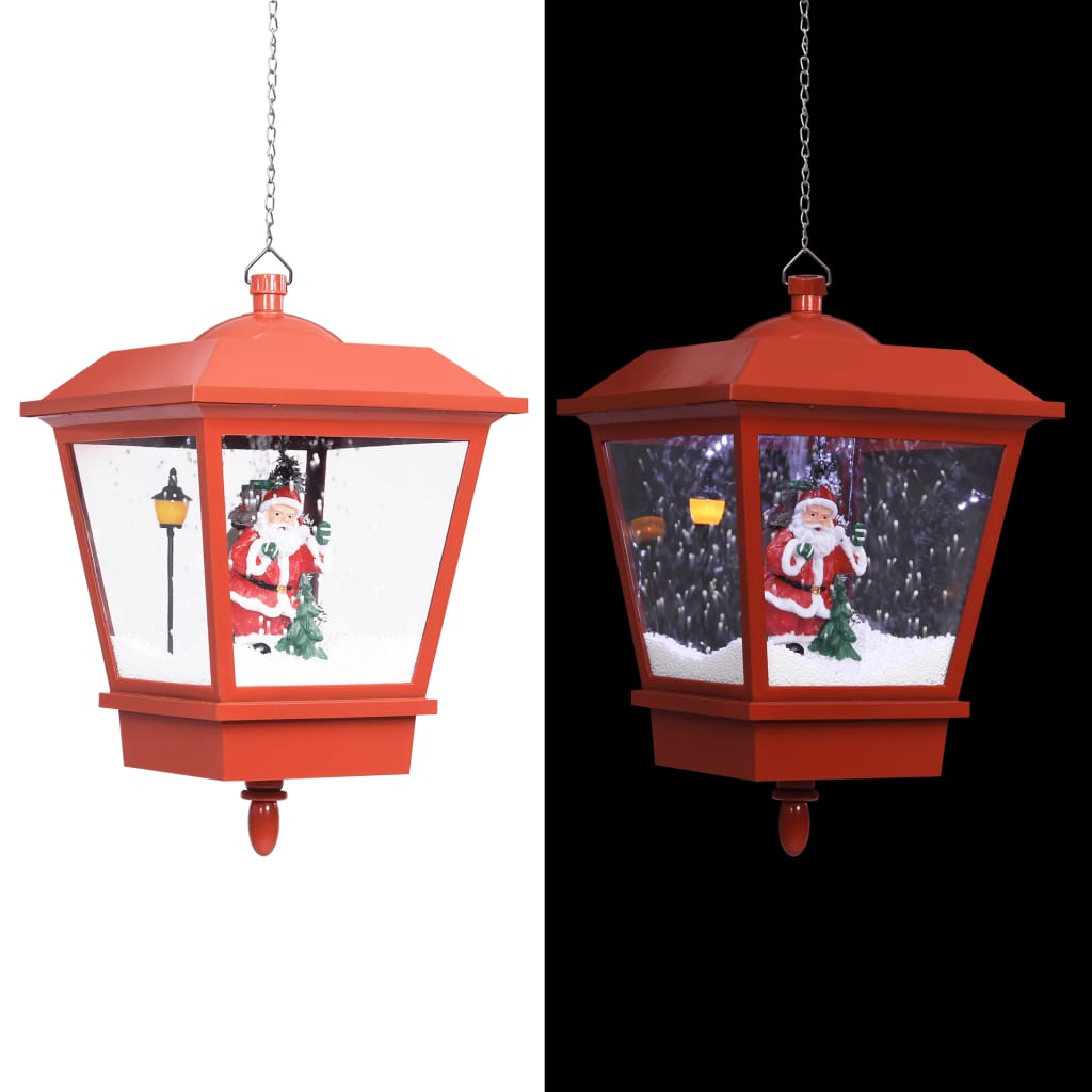 vidaXL Christmas Hanging Lamp with LED Light and Santa Red 10.6"x10.6"x17.7"-0