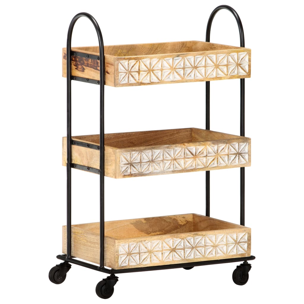 vidaXL 3-Tier Kitchen Trolley 18.1"x11.8"x29.9" Solid Mango Wood-1