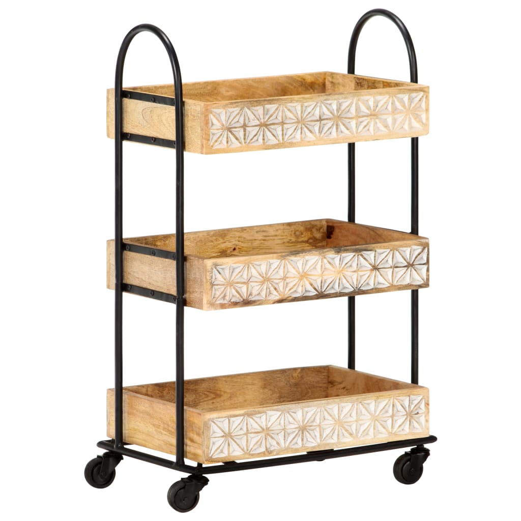 vidaXL 3-Tier Kitchen Trolley 18.1"x11.8"x29.9" Solid Mango Wood-9