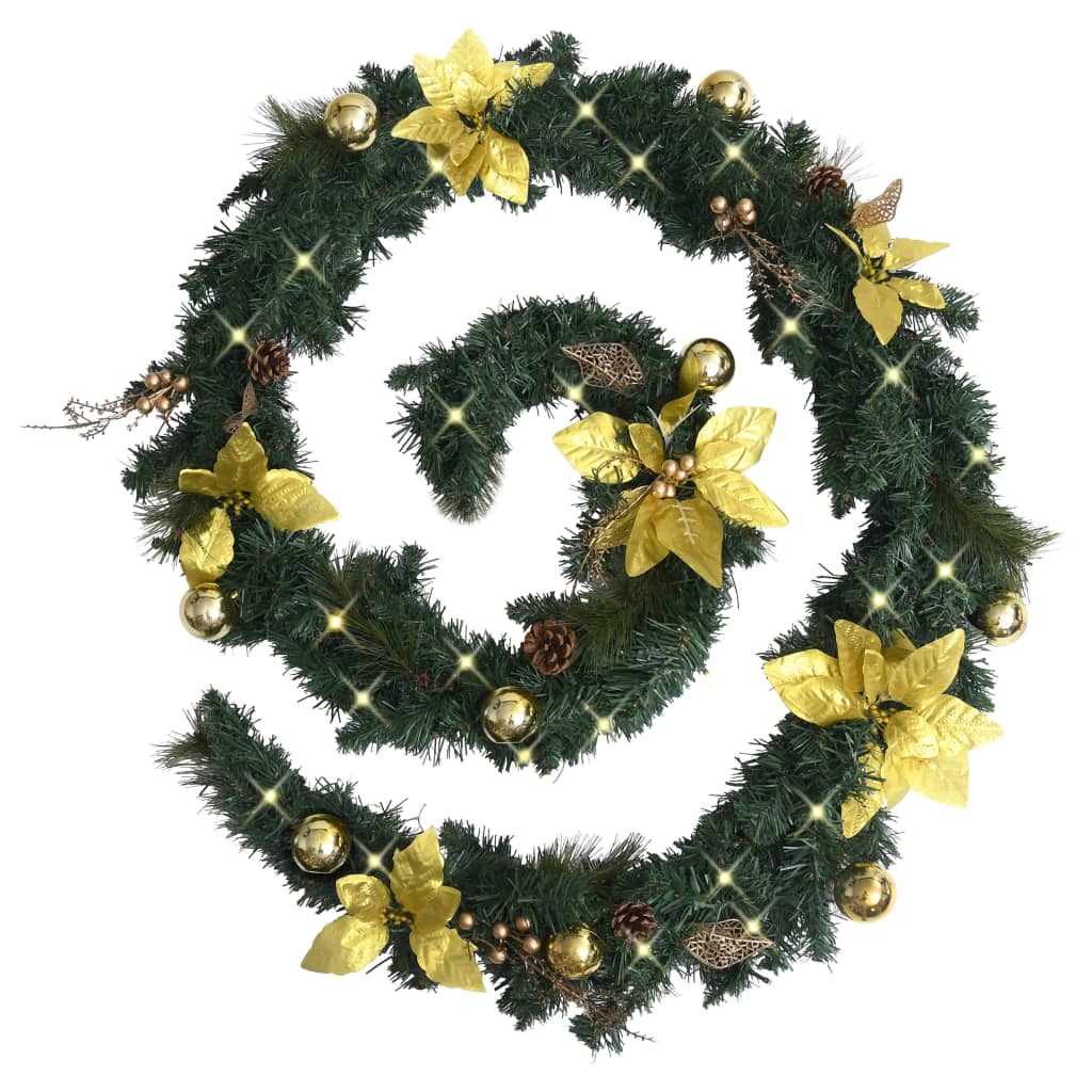 vidaXL Christmas Garland Holiday Artificial Xmas Garland with LED Lights PVC-3