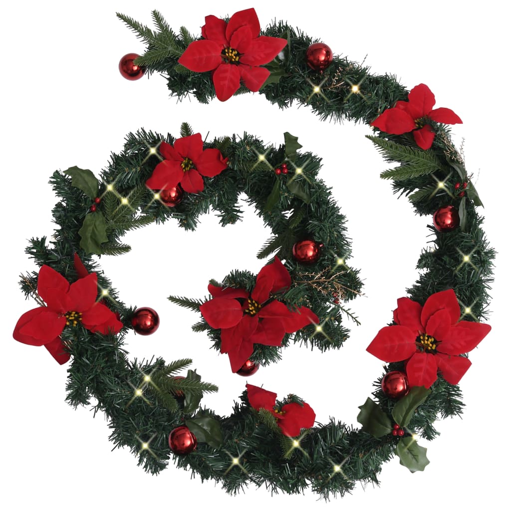 vidaXL Christmas Garland Holiday Artificial Xmas Garland with LED Lights PVC-5