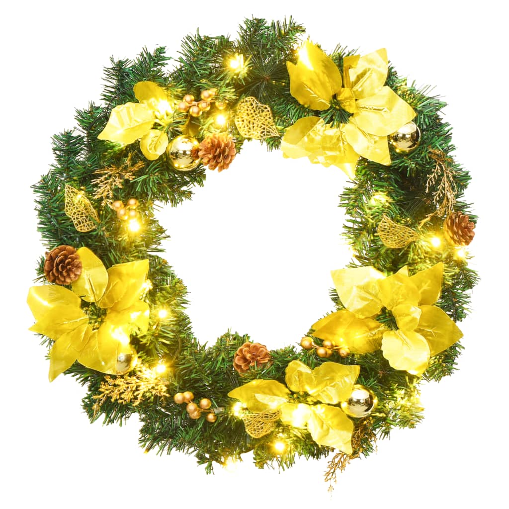 vidaXL Christmas Wreath Decoration Artificial Xmas Garland with LED Lights PVC-11