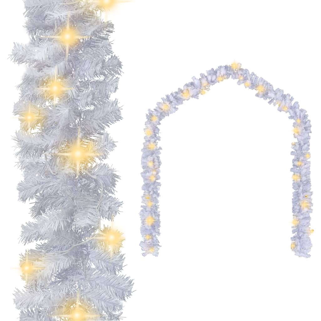 vidaXL Christmas Garland with LED Lights White 16 ft PVC-0