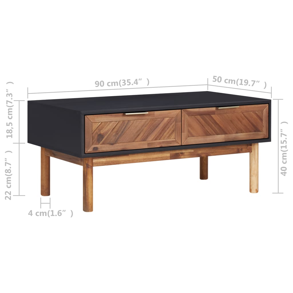 vidaXL Coffee Table 35.4"x19.7"x15.7" Solid Acacia Wood and MDF-6