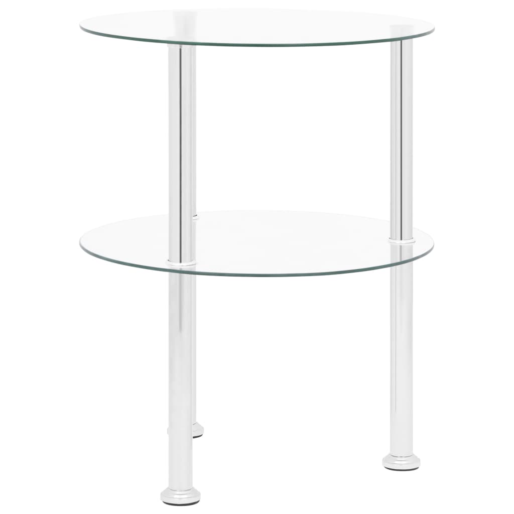 vidaXL 2-Tier Side Table Transparent 15" Tempered Glass-2