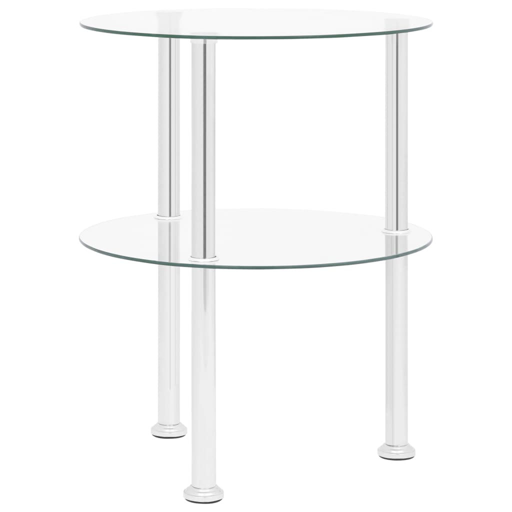 vidaXL 2-Tier Side Table Transparent 15" Tempered Glass-3