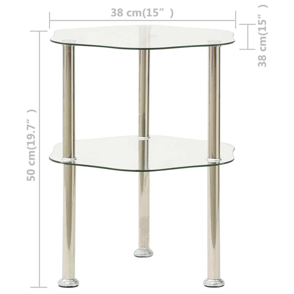 vidaXL 2-Tier Side Table Transparent 15"x15"x19.7" Tempered Glass-4