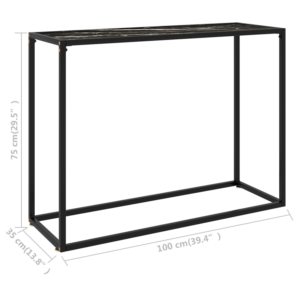 vidaXL Console Table Black 39.4"x13.8"x29.5" Tempered Glass-4