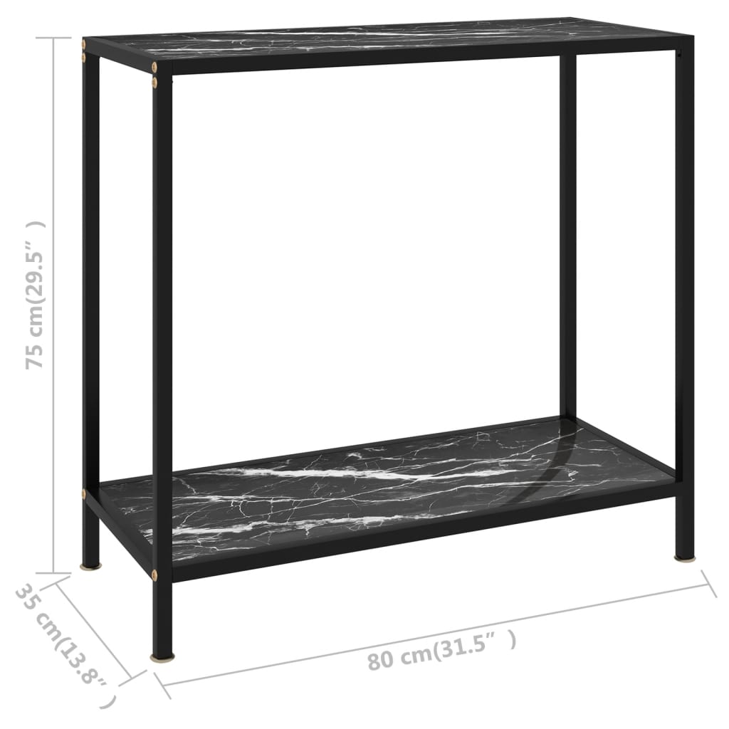 vidaXL Console Table Black 31.5"x13.8"x29.5" Tempered Glass-4