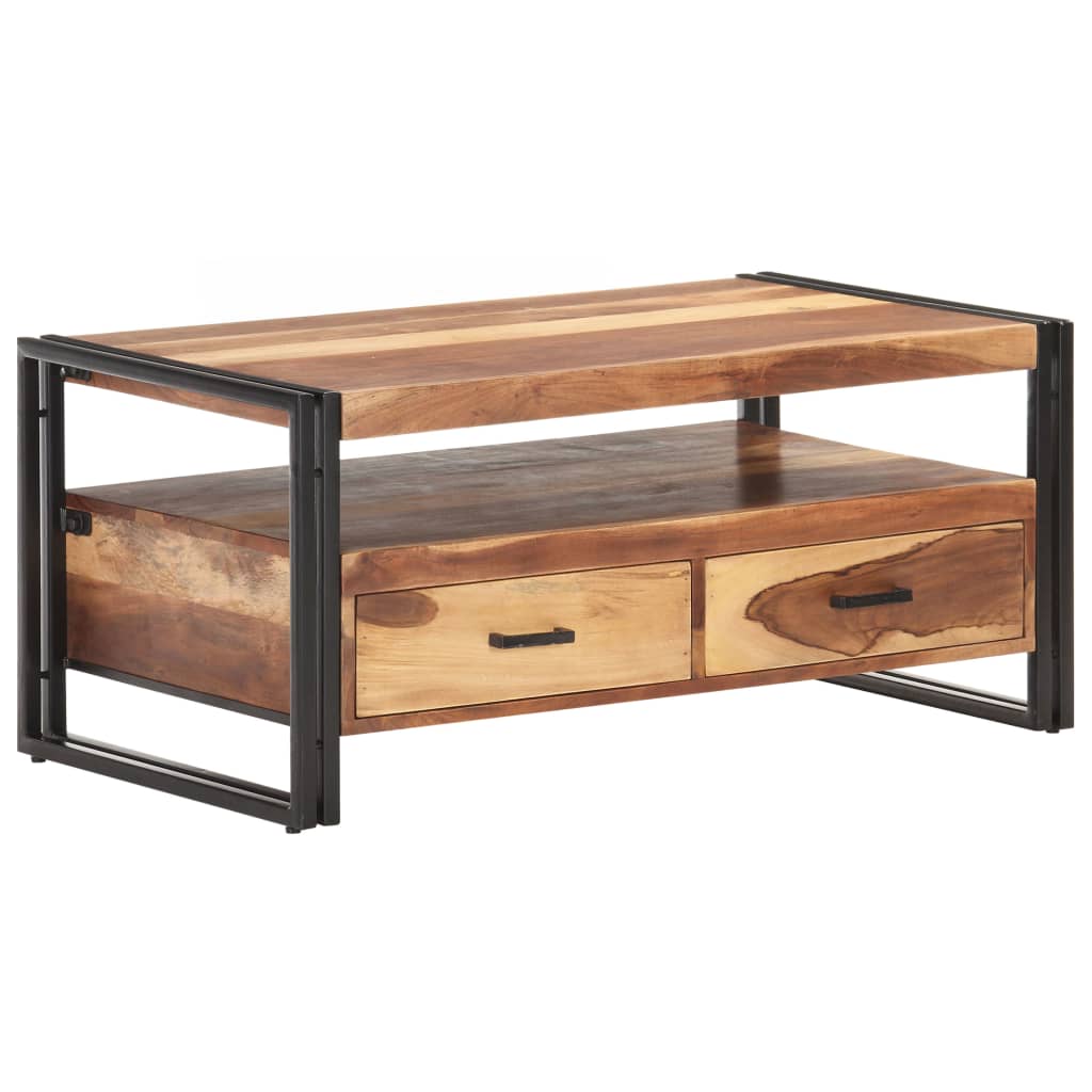 vidaXL Coffee Table 39.4"x21.7"x17.7" Solid Acacia Wood with Sheesham Finish-5