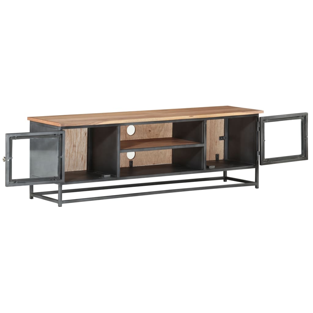 vidaXL TV Stand Gray 47.2"x11.8"x15.7" Solid Wood Acacia and Steel-4