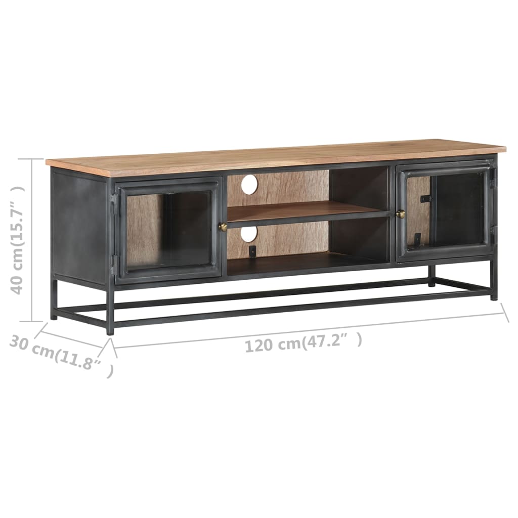 vidaXL TV Stand Gray 47.2"x11.8"x15.7" Solid Wood Acacia and Steel-5