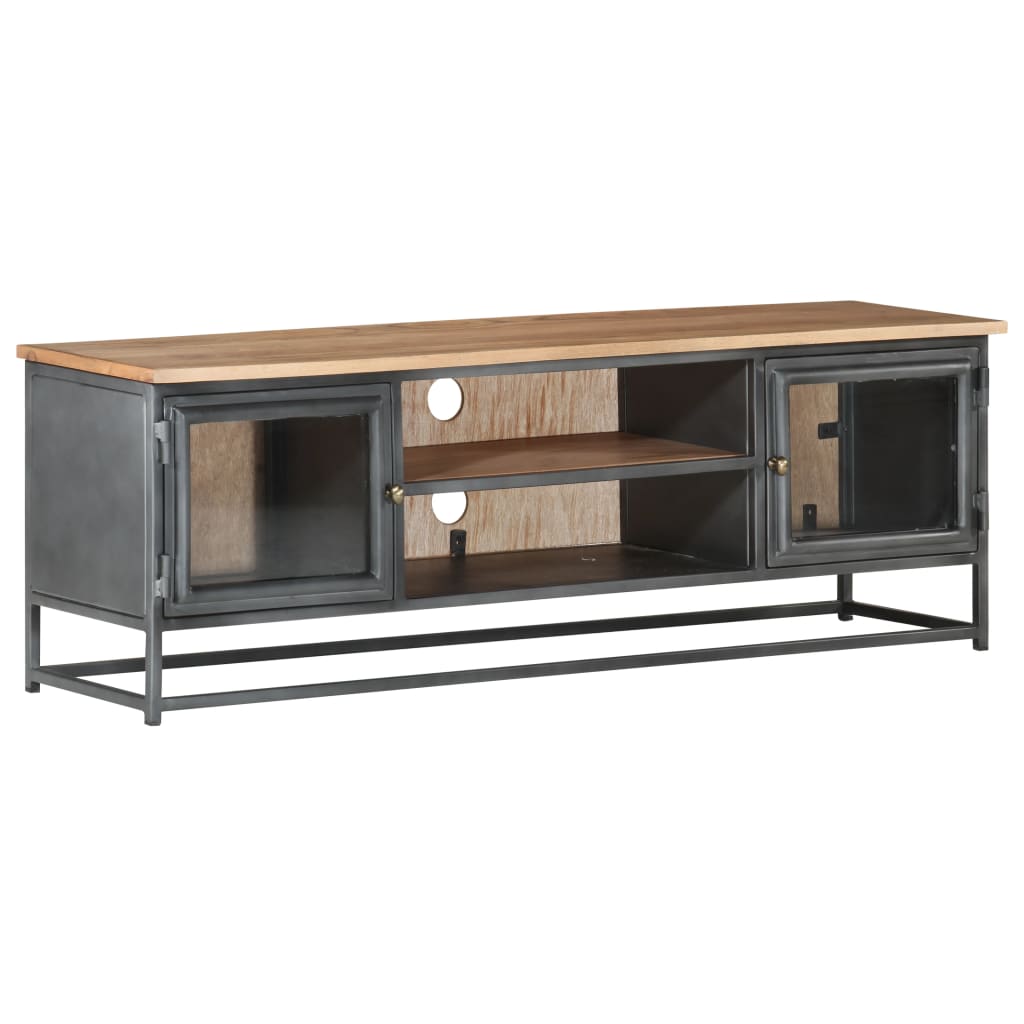 vidaXL TV Stand Gray 47.2"x11.8"x15.7" Solid Wood Acacia and Steel-7