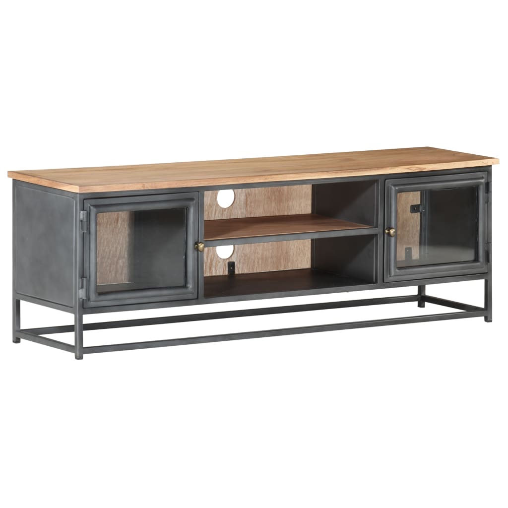 vidaXL TV Stand Gray 47.2"x11.8"x15.7" Solid Wood Acacia and Steel-8