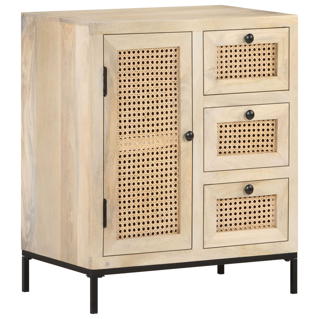 vidaXL Sideboard 23.6"x13.8"x27.6" Solid Mango Wood and Natural Cane-0