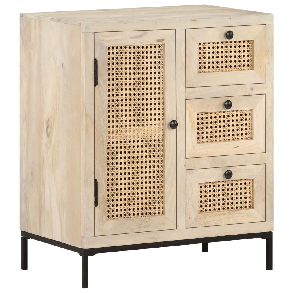 vidaXL Sideboard 23.6"x13.8"x27.6" Solid Mango Wood and Natural Cane-10