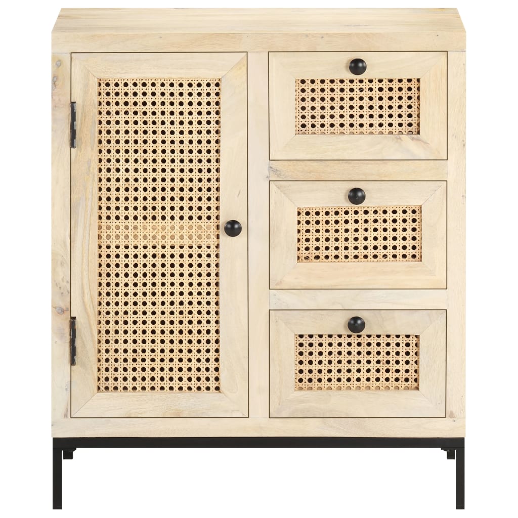 vidaXL Sideboard 23.6"x13.8"x27.6" Solid Mango Wood and Natural Cane-3