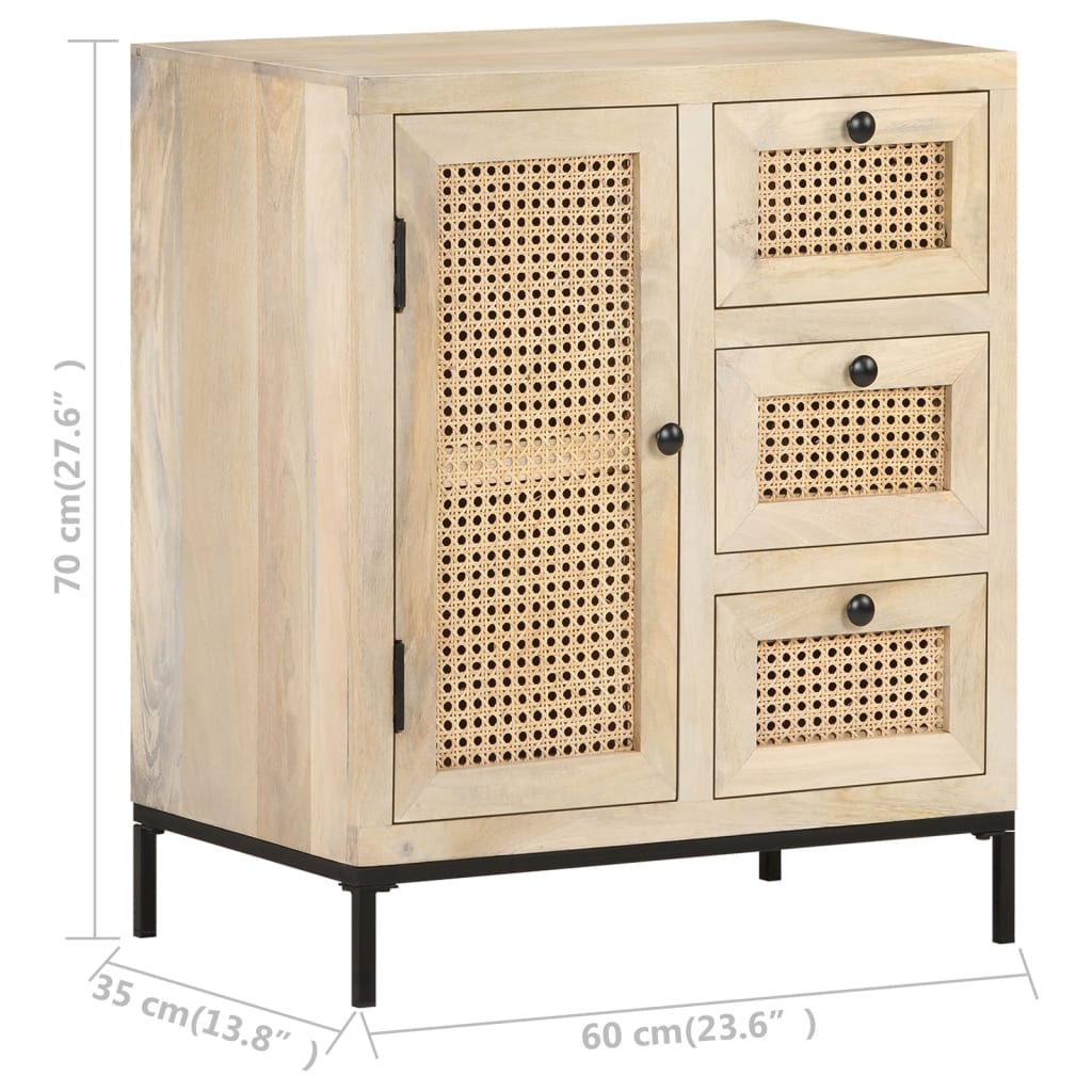 vidaXL Sideboard 23.6"x13.8"x27.6" Solid Mango Wood and Natural Cane-7