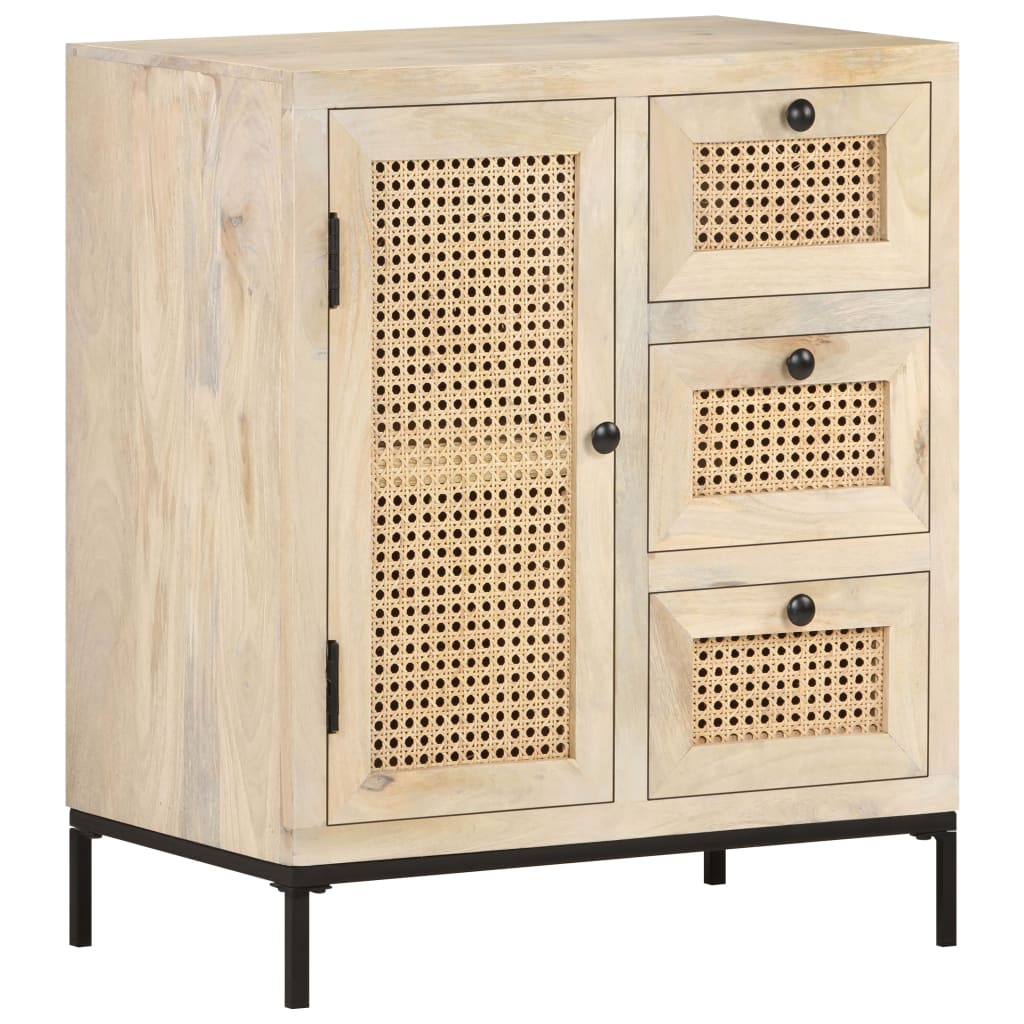 vidaXL Sideboard 23.6"x13.8"x27.6" Solid Mango Wood and Natural Cane-8