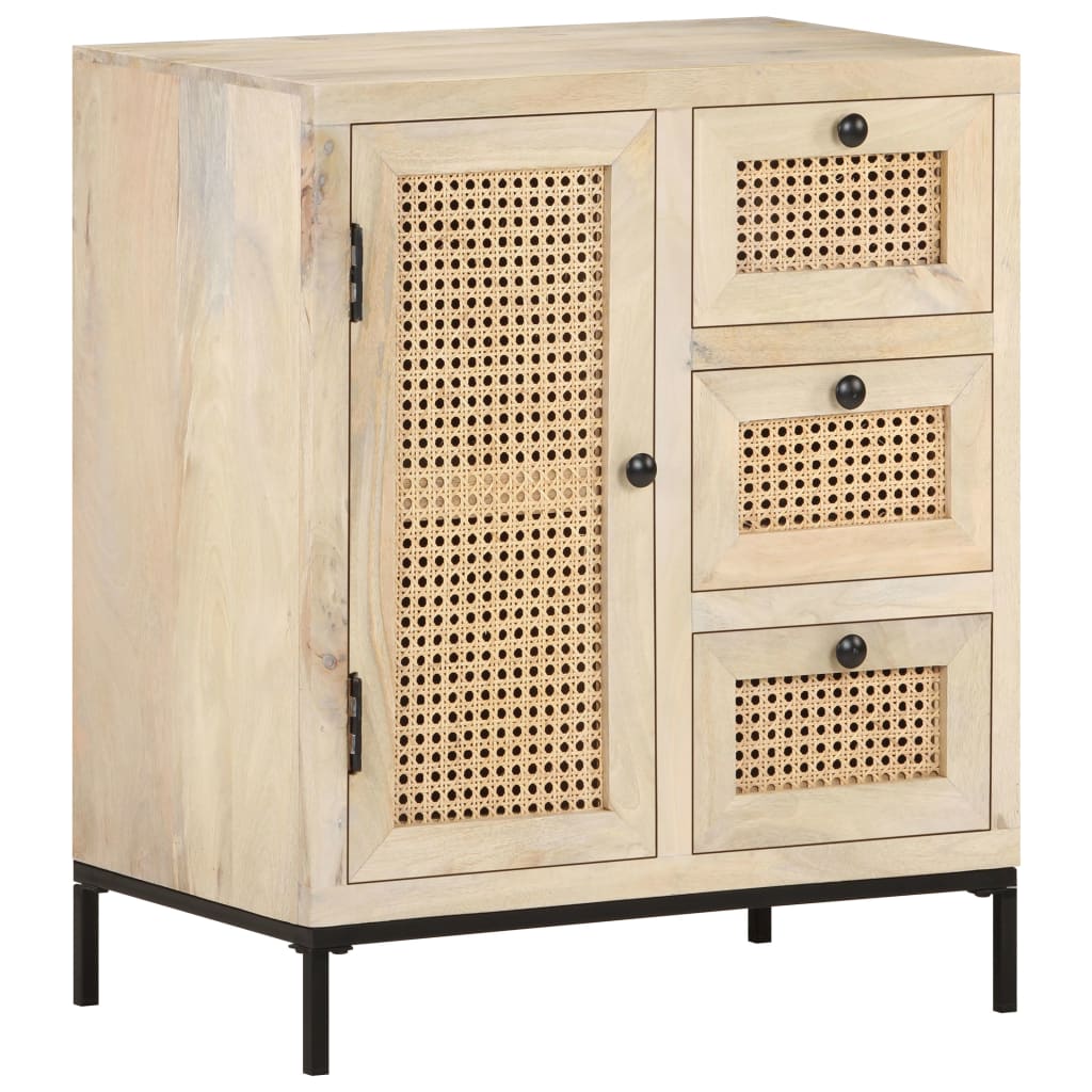 vidaXL Sideboard 23.6"x13.8"x27.6" Solid Mango Wood and Natural Cane-9