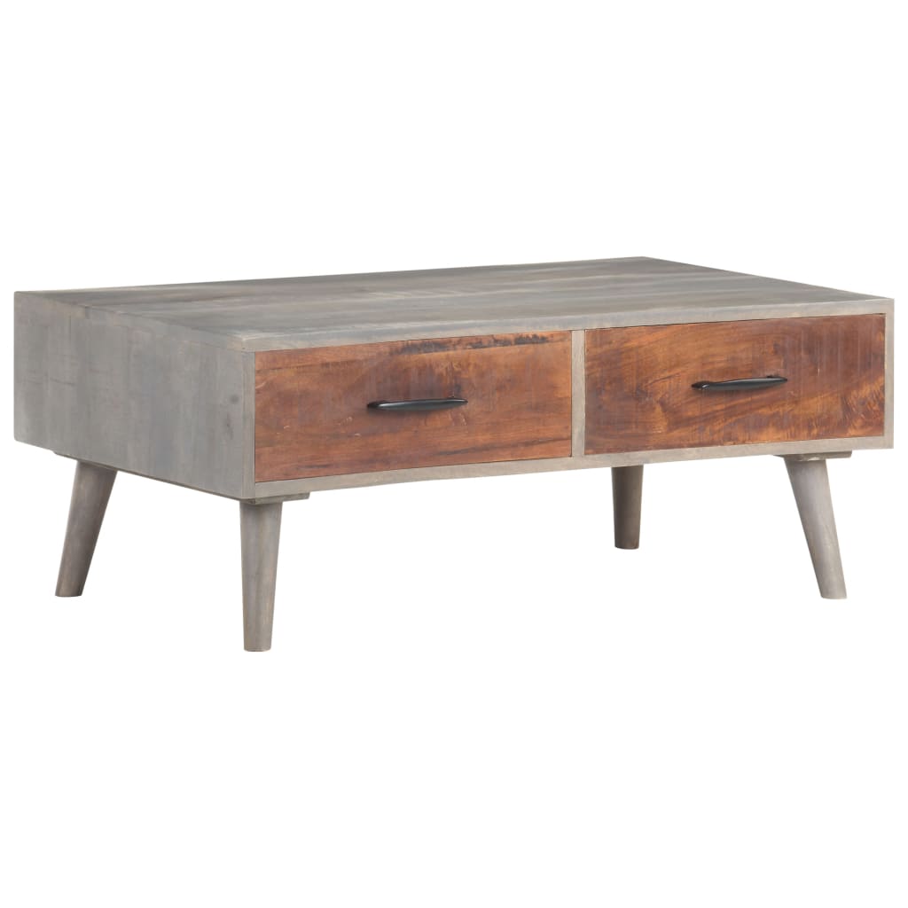 vidaXL Coffee Table Gray 39.4"x23.6"x15.7" Solid Rough Mango Wood-0