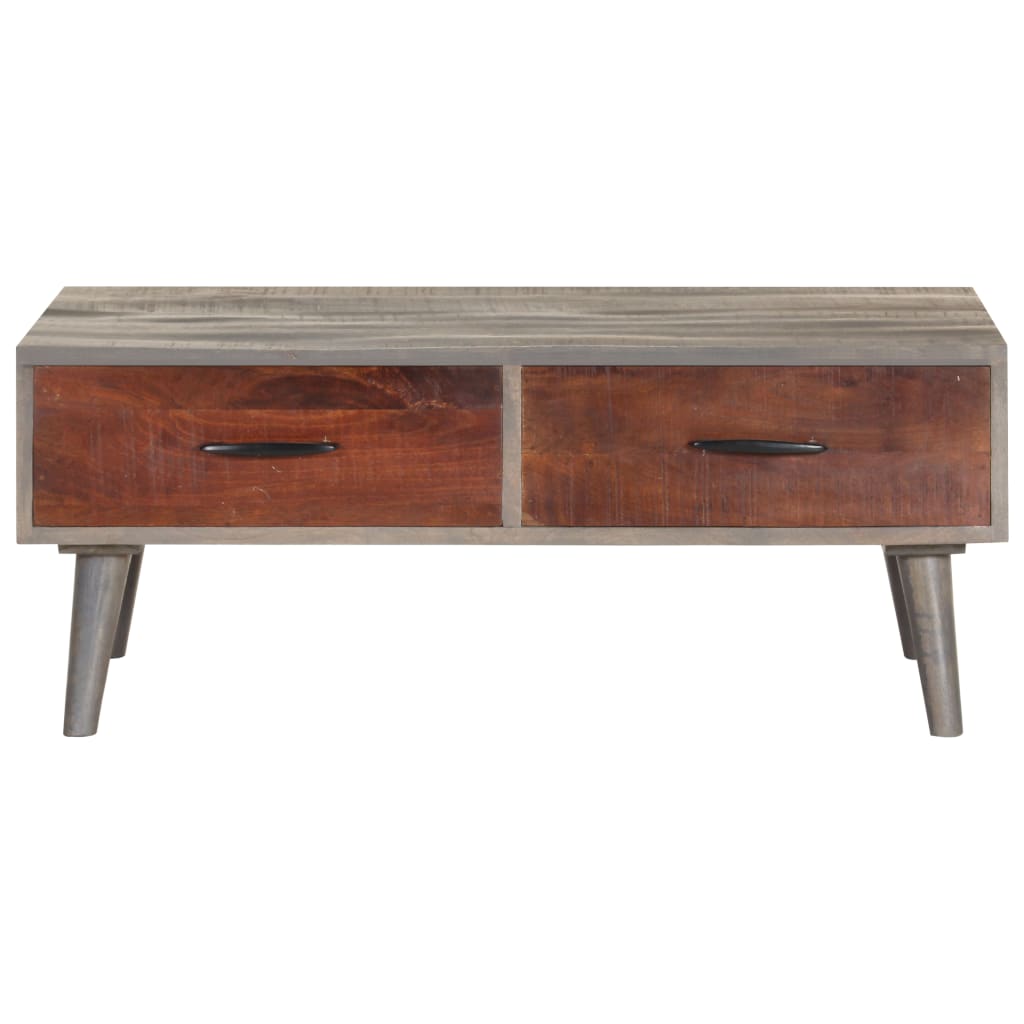 vidaXL Coffee Table Gray 39.4"x23.6"x15.7" Solid Rough Mango Wood-2